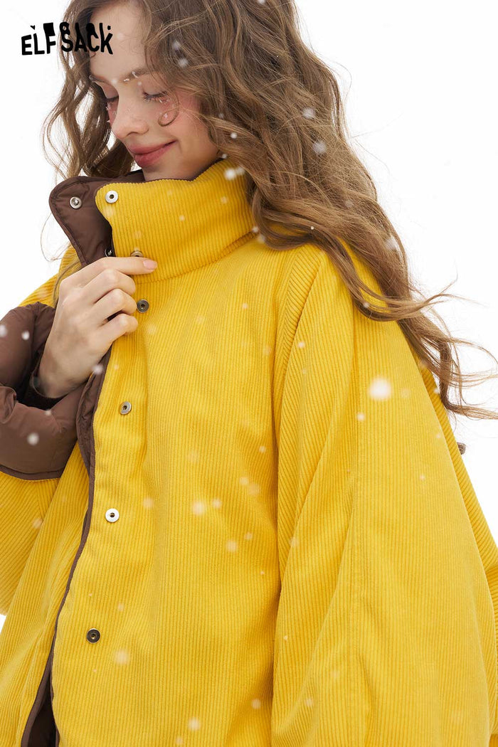 ELFSACK Soft Casual Solid Reversible Hoodless Stand Collar Short Down Jacket