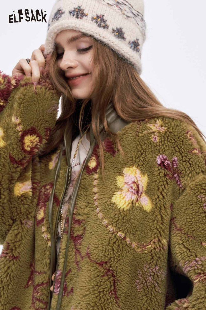 ELFSACK Soft Chinese Inspired Design Floral Graphic Coat