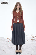 ELFSACK Soft Classic Bow Button V Neck Embroidered Solid Knit Sweater