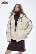 ELFSACK Soft Classic Hooded Solid Colour Short Down Jacket