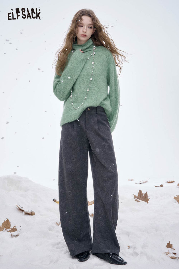 ELFSACK Soft Classic Solid Floor Length Straight Leg Pants