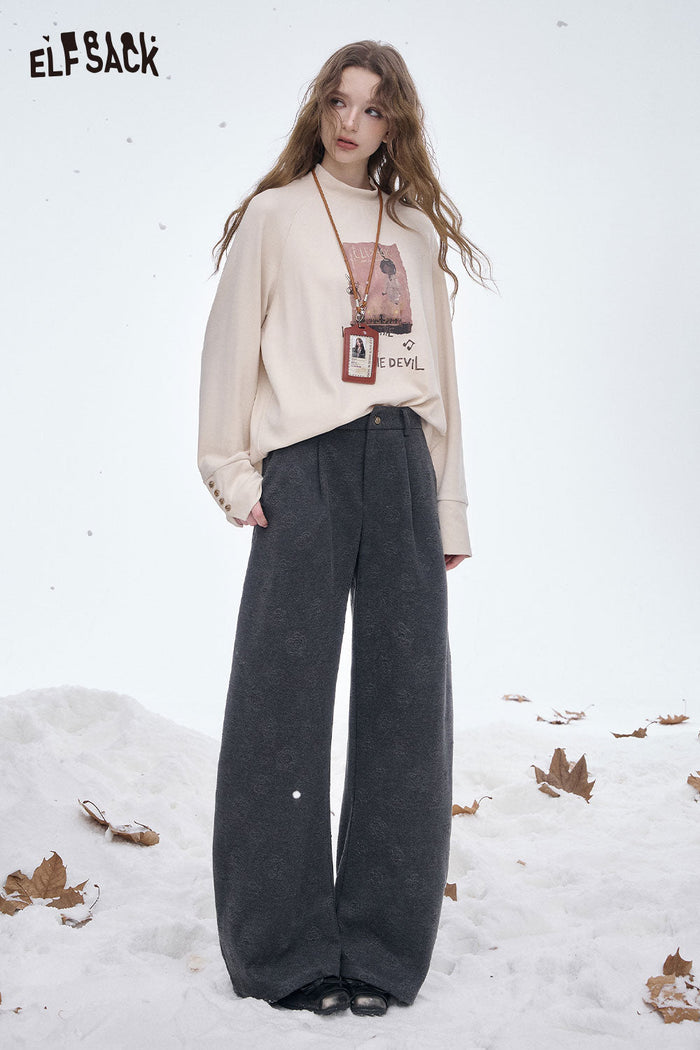 ELFSACK Soft Classic Solid Floor Length Straight Leg Pants