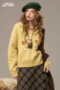 ELFSACK Soft Colorful Letters And Cartoon Sheep Designs Large Collar Sweater
