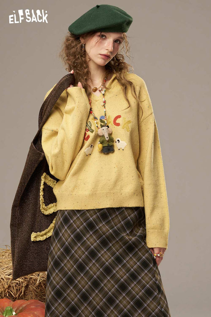 ELFSACK Soft Colorful Letters And Cartoon Sheep Designs Large Collar Sweater