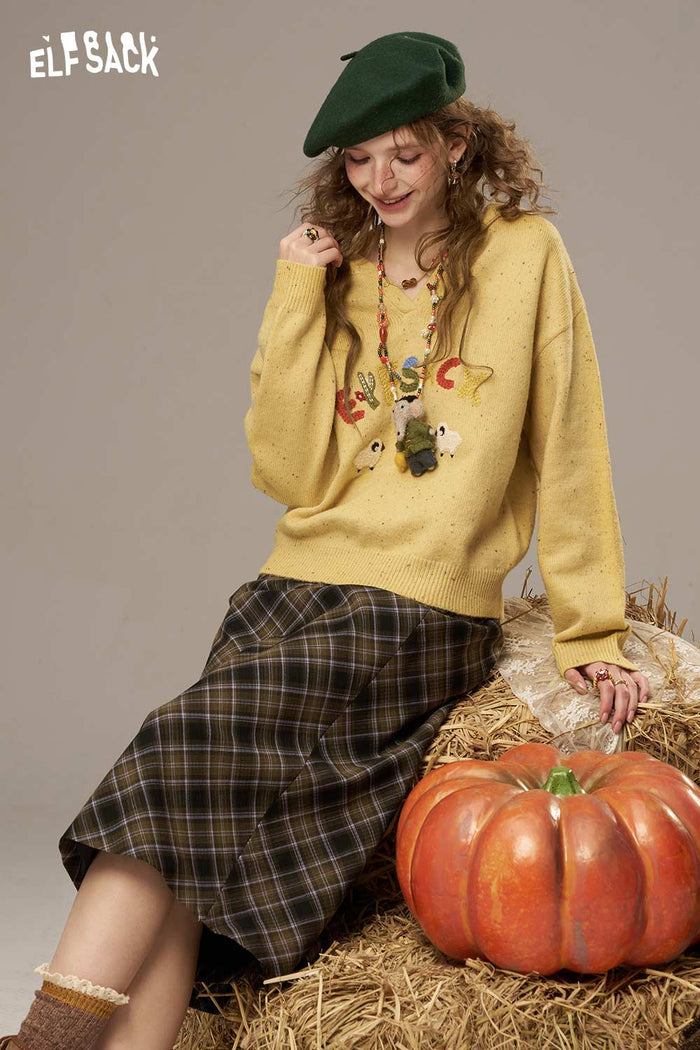 ELFSACK Soft Colorful Letters And Cartoon Sheep Designs Large Collar Sweater
