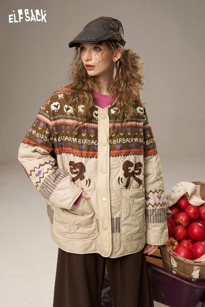 ELFSACK Soft Colorful Printed Fabric Patchwork Cotton Coat