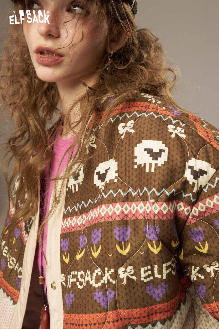 ELFSACK Soft Colorful Printed Fabric Patchwork Cotton Coat