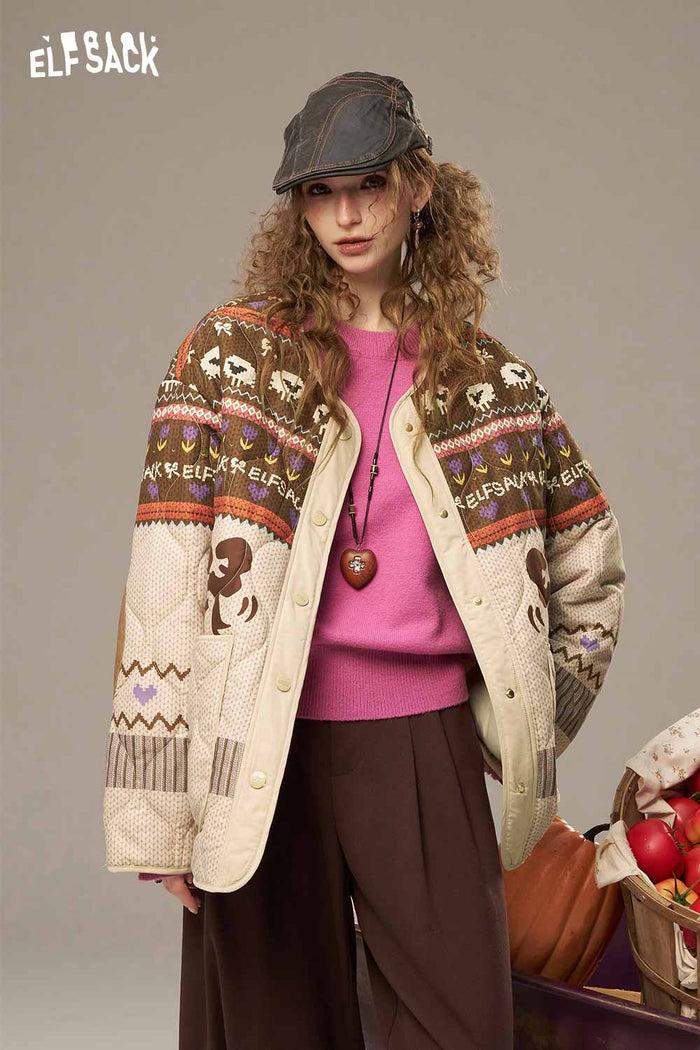 ELFSACK Soft Colorful Printed Fabric Patchwork Cotton Coat
