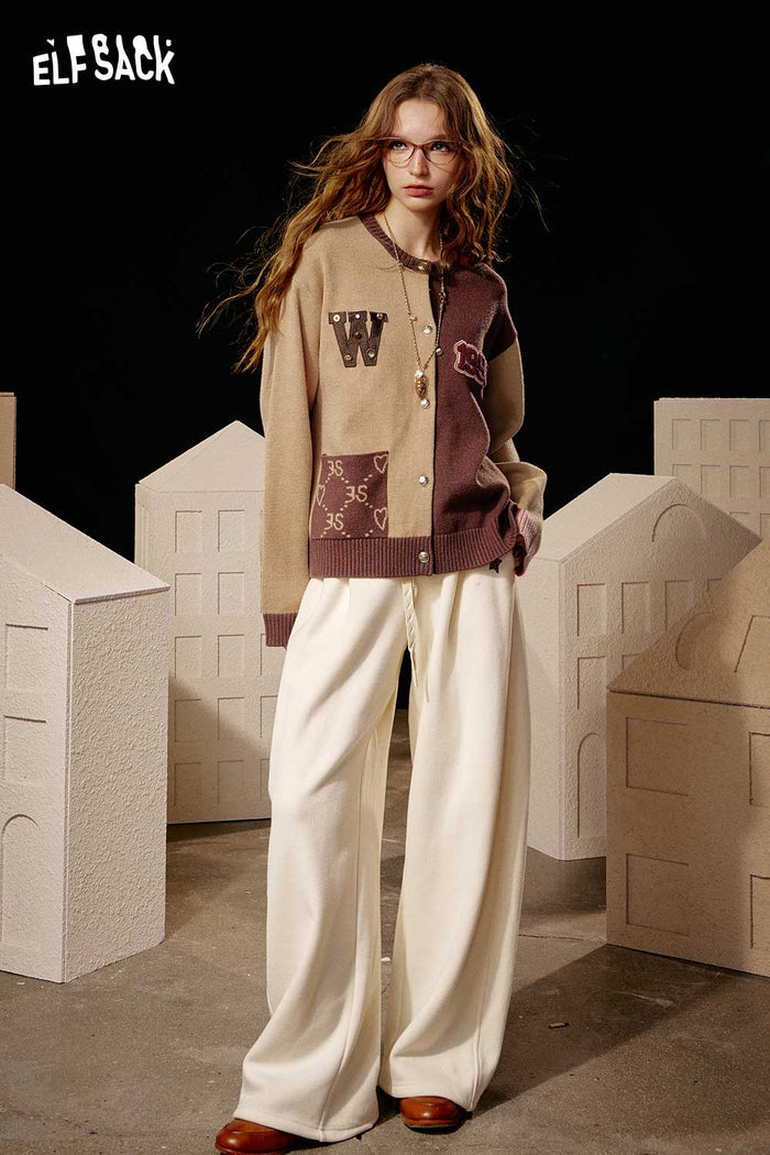 ELFSACK Soft Design Different Sleeve Round Neck Sweater