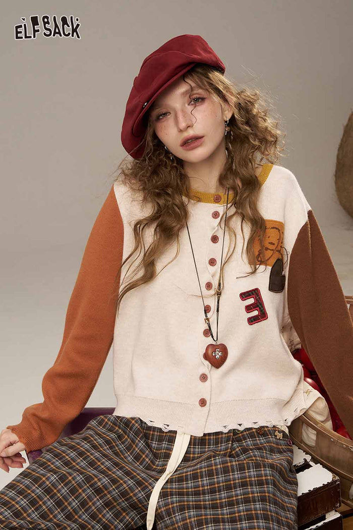 ELFSACK Soft Different Sleeves Irregular Hem Hoodless Knitted Jacket