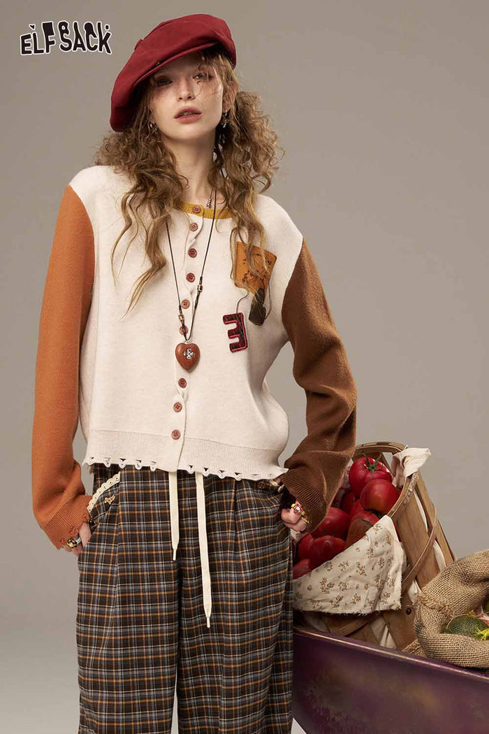 ELFSACK Soft Different Sleeves Irregular Hem Hoodless Knitted Jacket