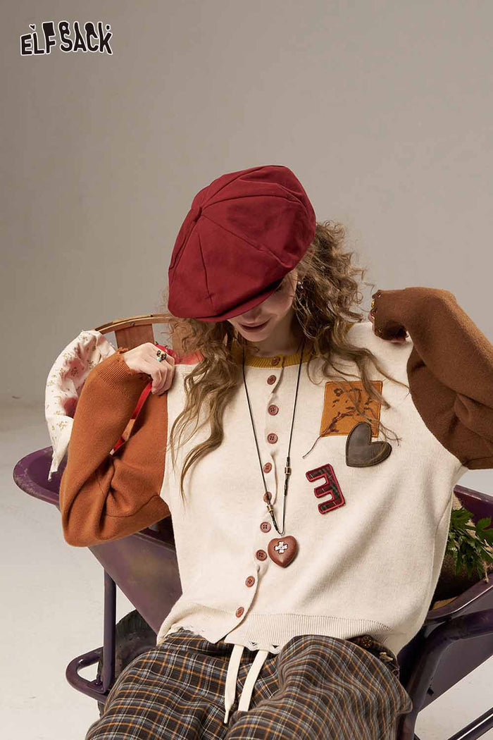 ELFSACK Soft Different Sleeves Irregular Hem Hoodless Knitted Jacket