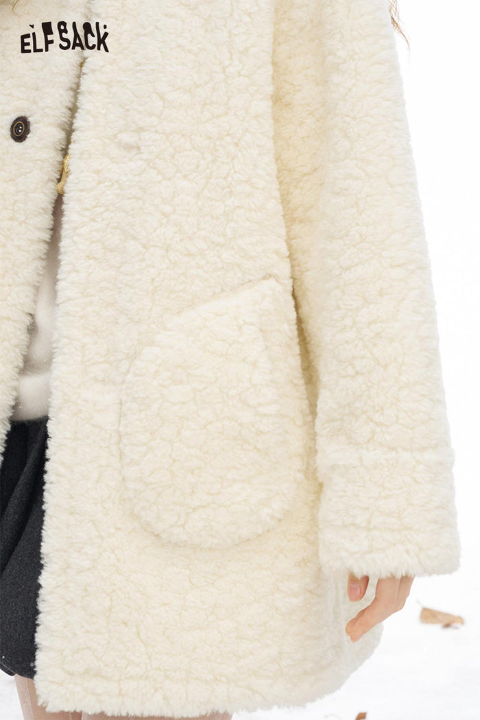 ELFSACK Soft Elegant Minimalist Solid Reversible Plush Long Coat