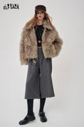 ELFSACK Soft Faux Fur Cropped Fit Ombre Long Pile Coat
