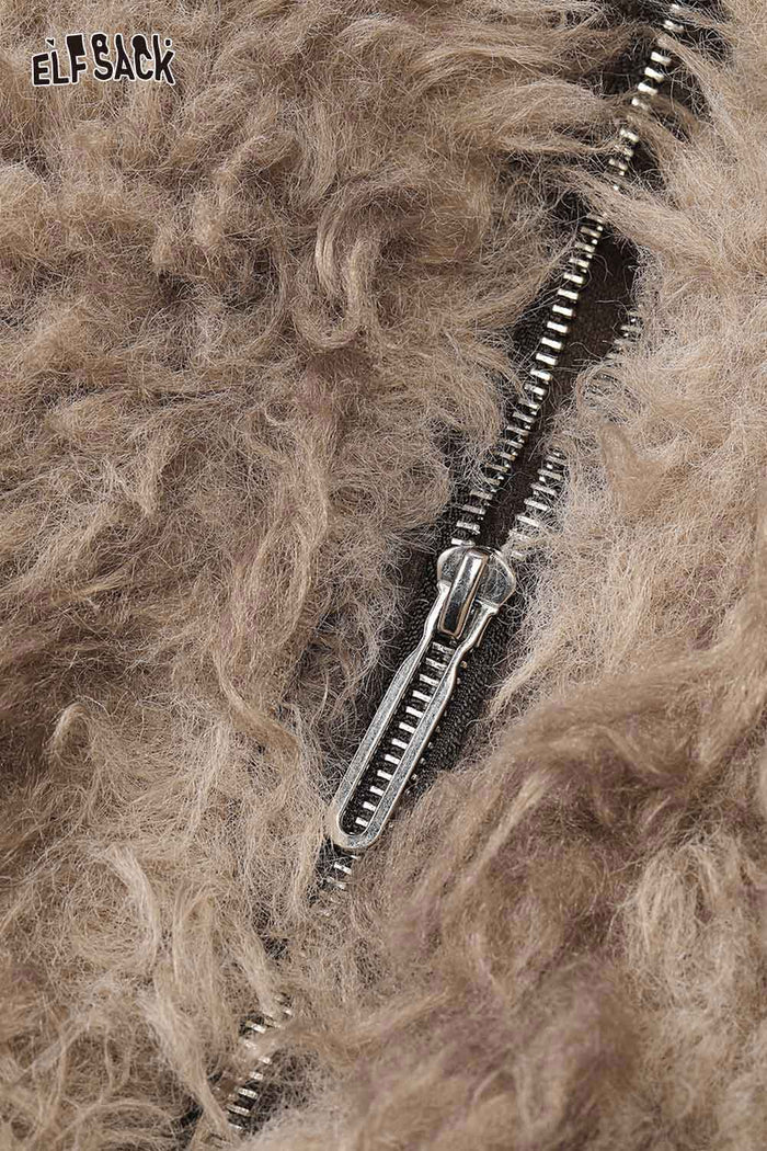 ELFSACK Soft Faux Fur Cropped Fit Ombre Long Pile Coat
