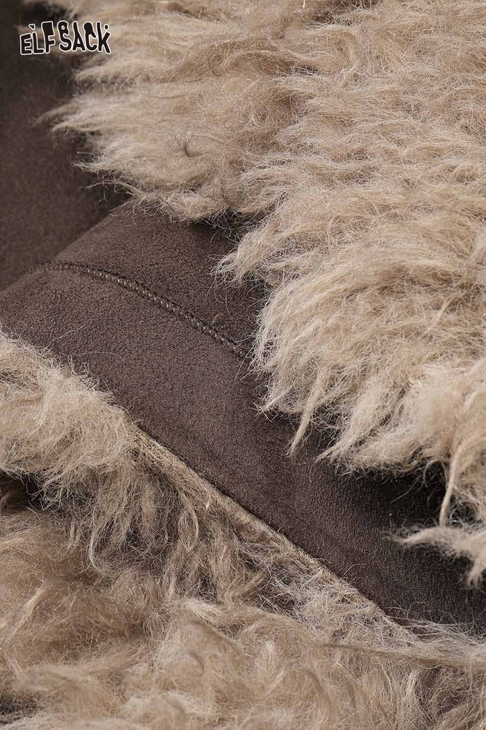 ELFSACK Soft Faux Fur Cropped Fit Ombre Long Pile Coat