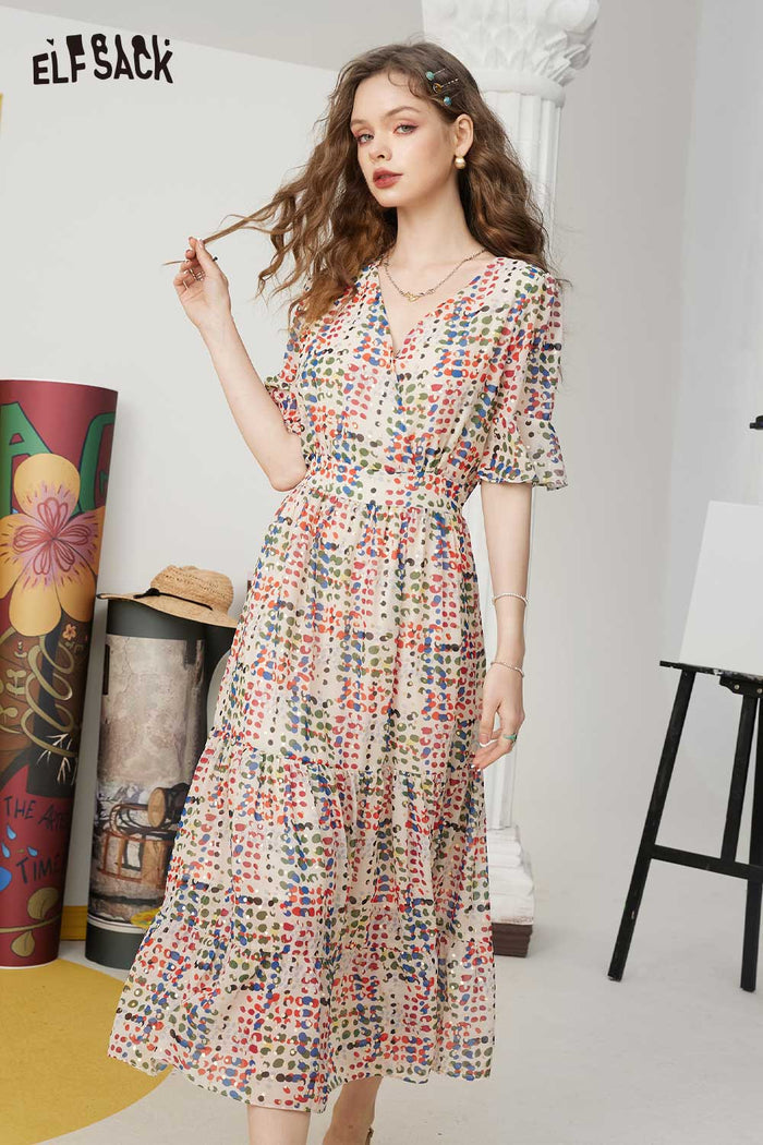ELFSACK Soft French Dot Waist A-Line Dress