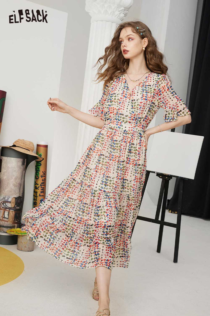ELFSACK Soft French Dot Waist A-Line Dress