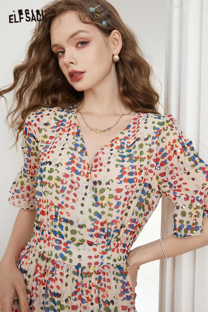 ELFSACK Soft French Dot Waist A-Line Dress