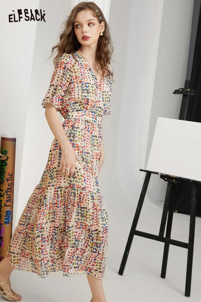 ELFSACK Soft French Dot Waist A-Line Dress