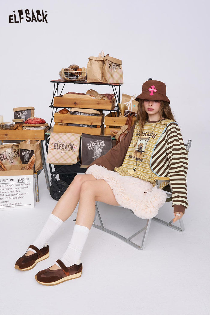 ELFSACK Soft Graphic Checkered Patchwork Sweatshirt