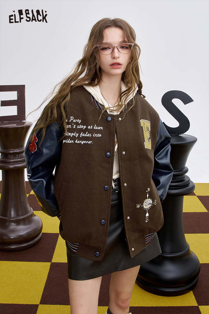 ELFSACK Soft Graphic Panel Sleeve Wool Blend Coat