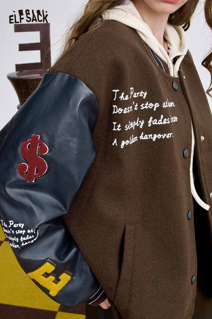 ELFSACK Soft Graphic Panel Sleeve Wool Blend Coat