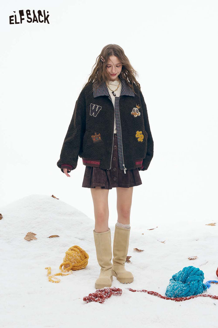 ELFSACK Soft Graphic Striped Lining Cotton Coat