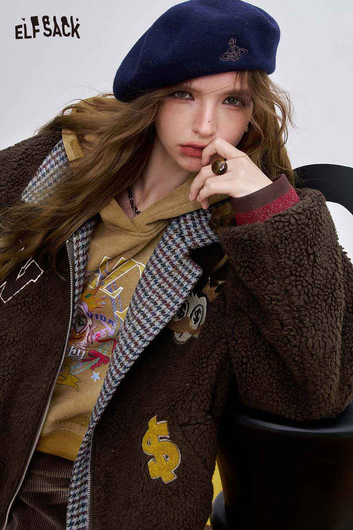 ELFSACK Soft Graphic Striped Lining Cotton Coat