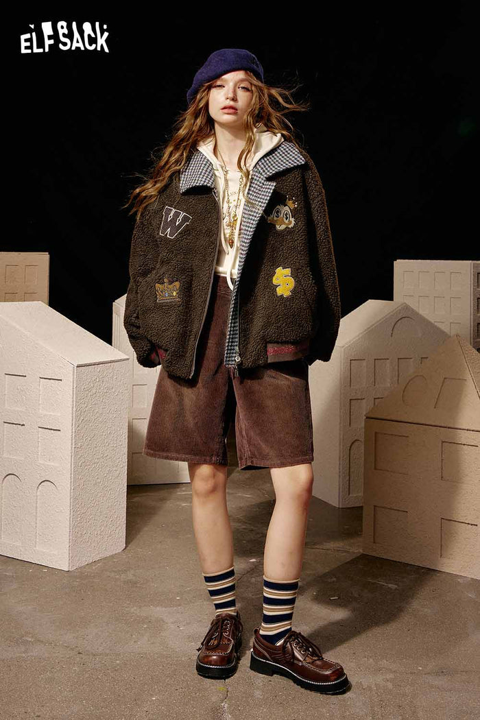 ELFSACK Soft Graphic Striped Lining Cotton Coat