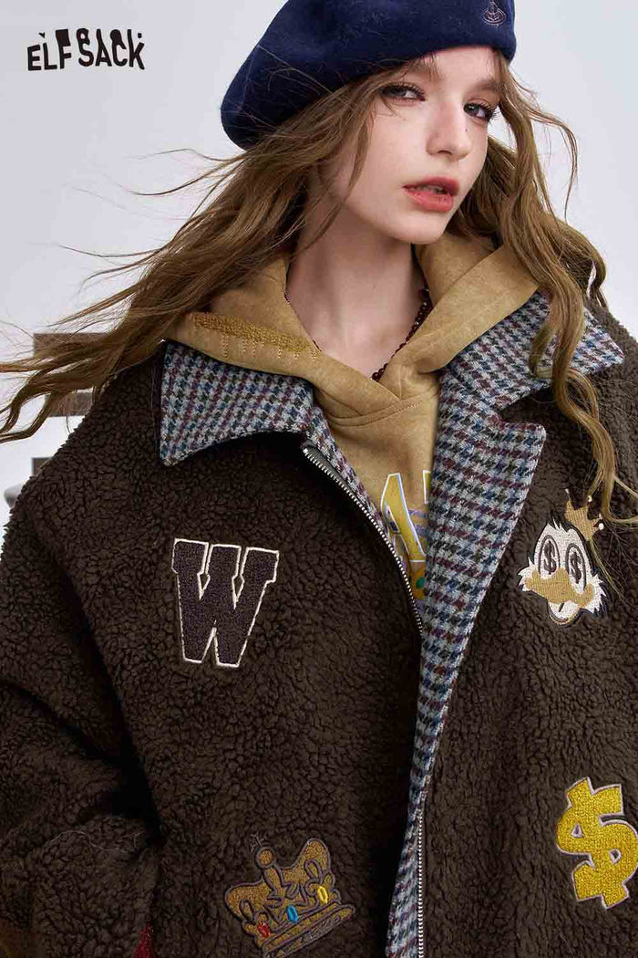 ELFSACK Soft Graphic Striped Lining Cotton Coat