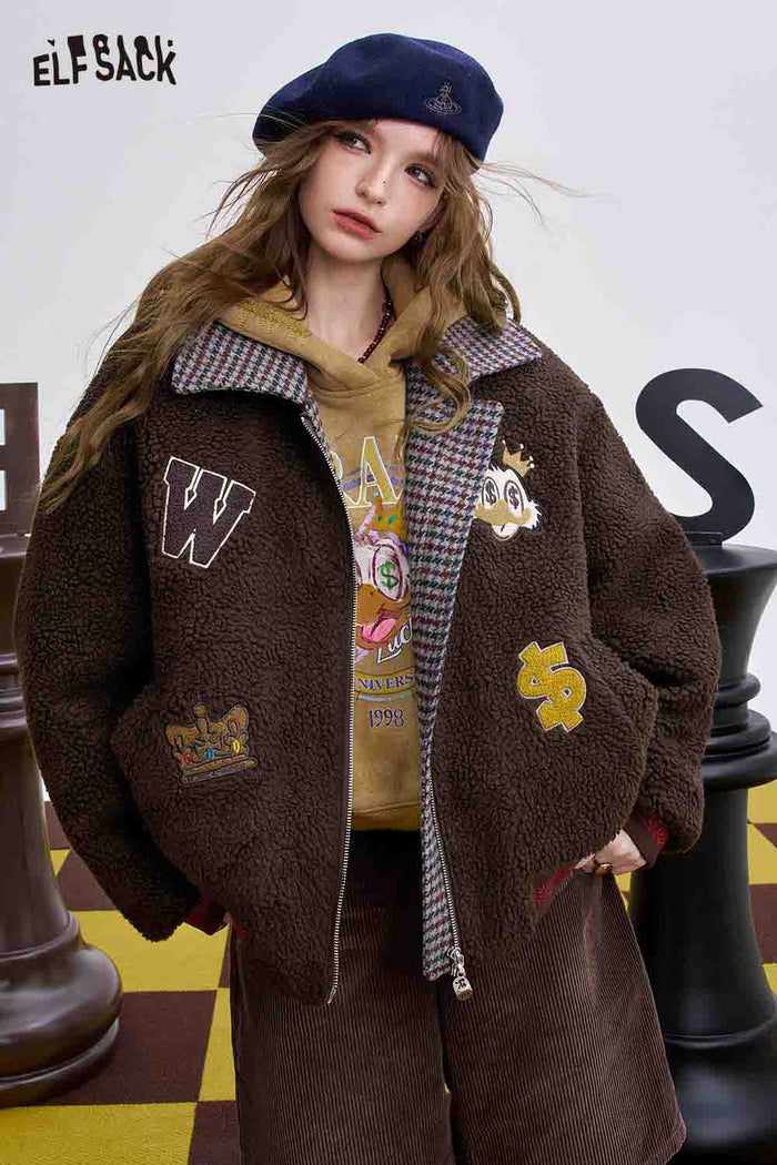 ELFSACK Soft Graphic Striped Lining Cotton Coat