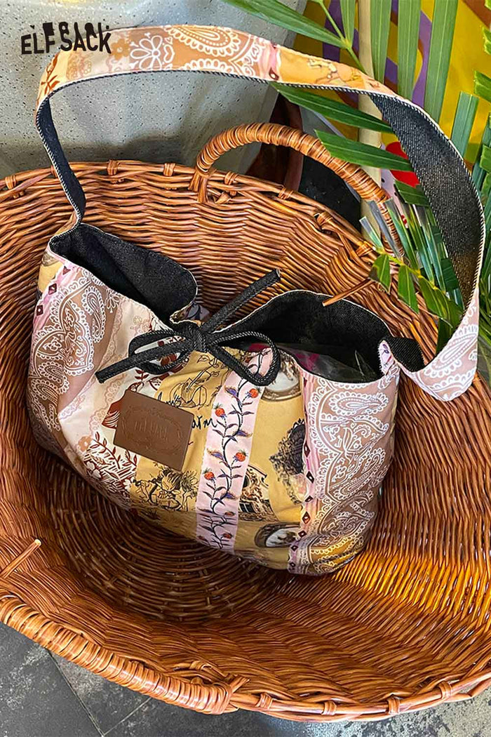 ELFSACK Soft Handblock Printed Ethnic Motifs Woven Bohemian Tote