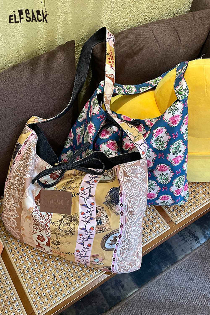 ELFSACK Soft Handblock Printed Ethnic Motifs Woven Bohemian Tote