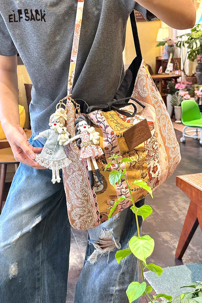 ELFSACK Soft Handblock Printed Ethnic Motifs Woven Bohemian Tote