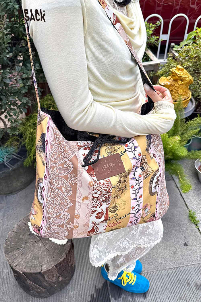 ELFSACK Soft Handblock Printed Ethnic Motifs Woven Bohemian Tote