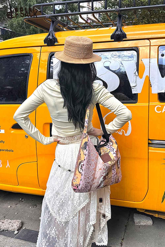 ELFSACK Soft Handblock Printed Ethnic Motifs Woven Bohemian Tote