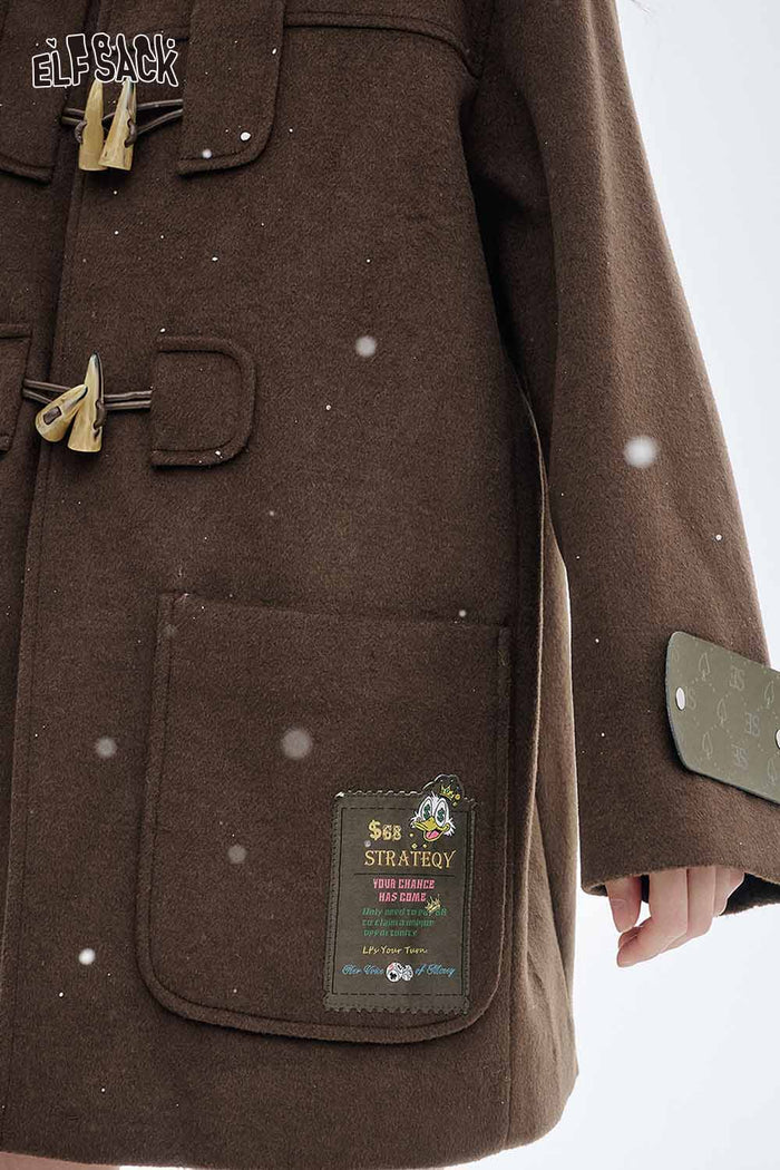 ELFSACK Soft Horn Toggle Button Lapel Wool Blend Coat