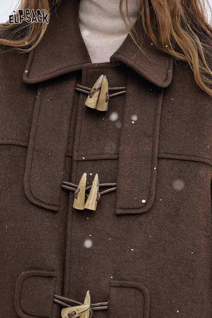 ELFSACK Soft Horn Toggle Button Lapel Wool Blend Coat