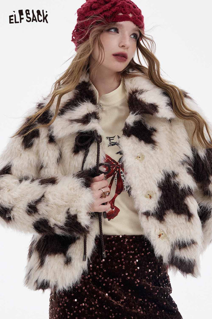 ELFSACK Soft Irregular Button Collar Bow Graphic Long Sleeve Tshirt