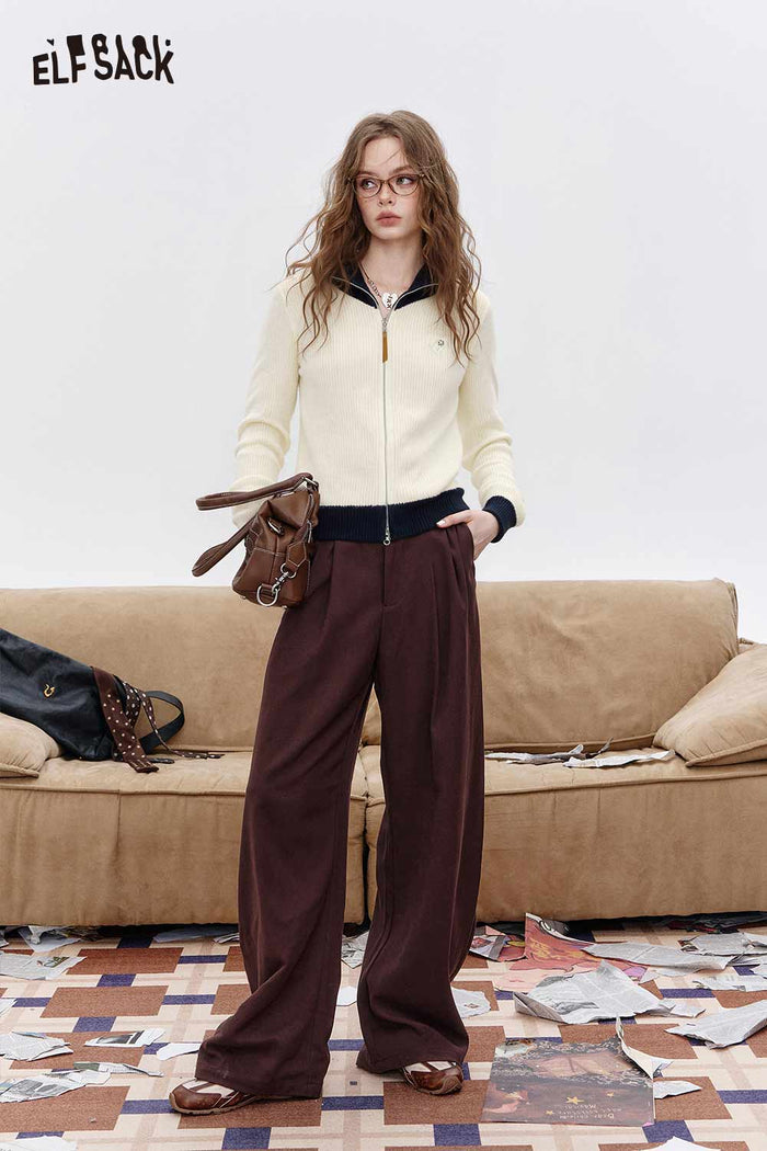 ELFSACK Soft Knit Color Block Lapel Collar Slim Fit Cardigan