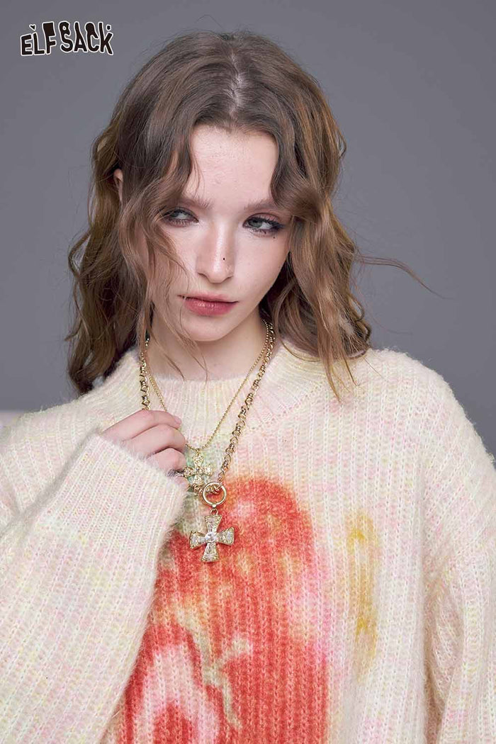 ELFSACK Soft Knit Sweater with Oversized Strawberry Graphic Design