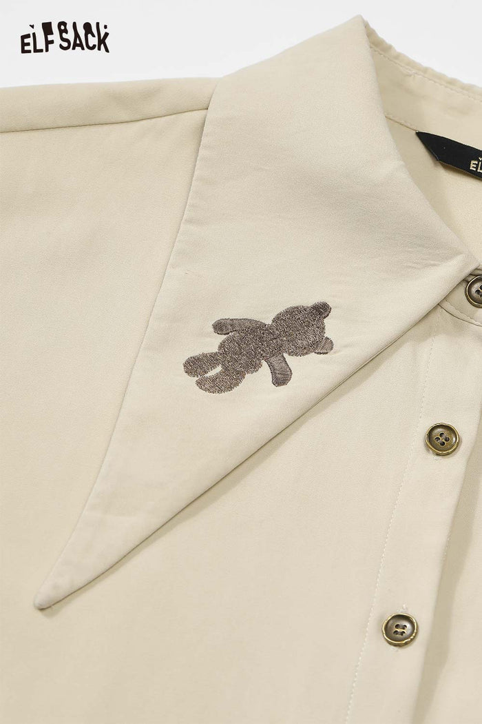 ELFSACK Soft Lapel Collar Ruffled Cuff Long-sleeve Shirt