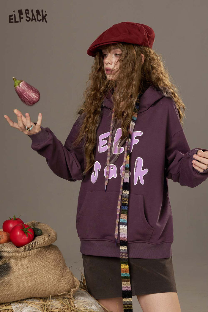 ELFSACK Soft Letter Print Loose Crew Neck Sweatshirt
