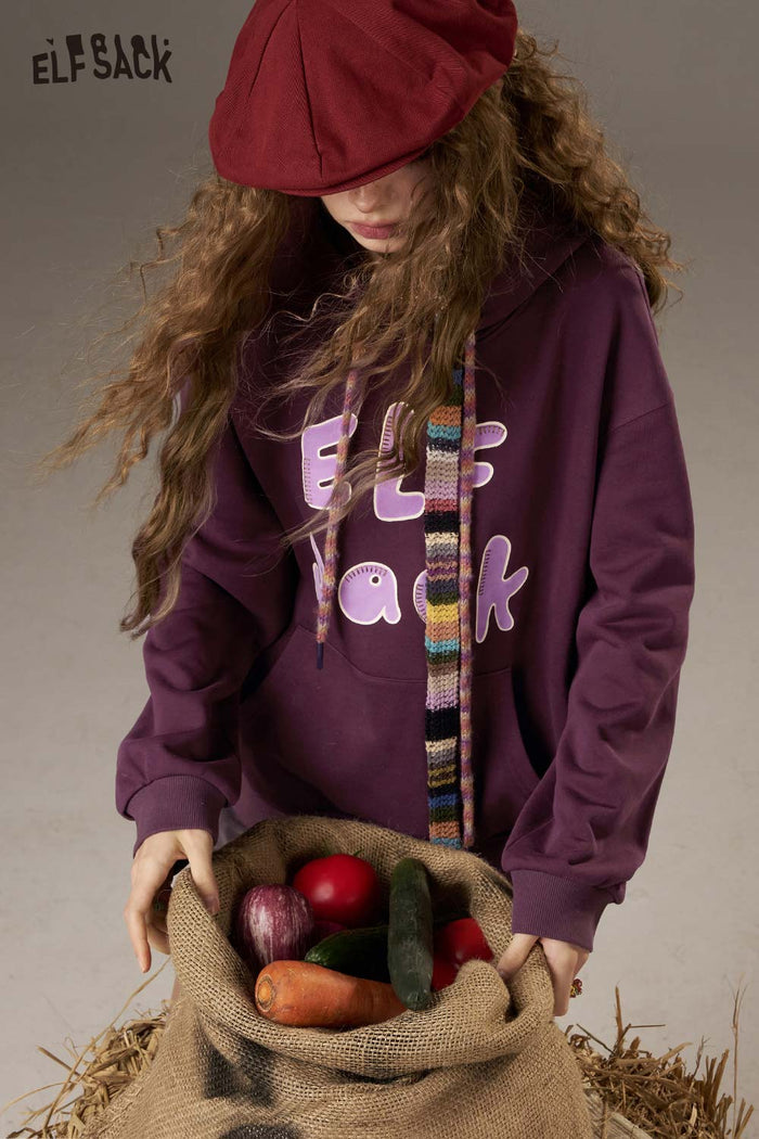 ELFSACK Soft Letter Print Loose Crew Neck Sweatshirt