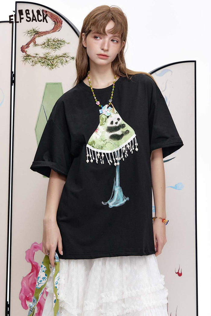 ELFSACK Soft Linen Blend 3D Fringe Tee