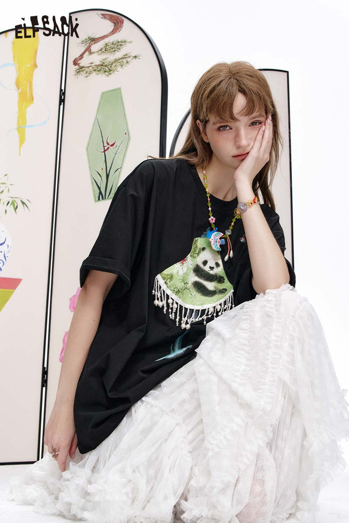 ELFSACK Soft Linen Blend 3D Fringe Tee