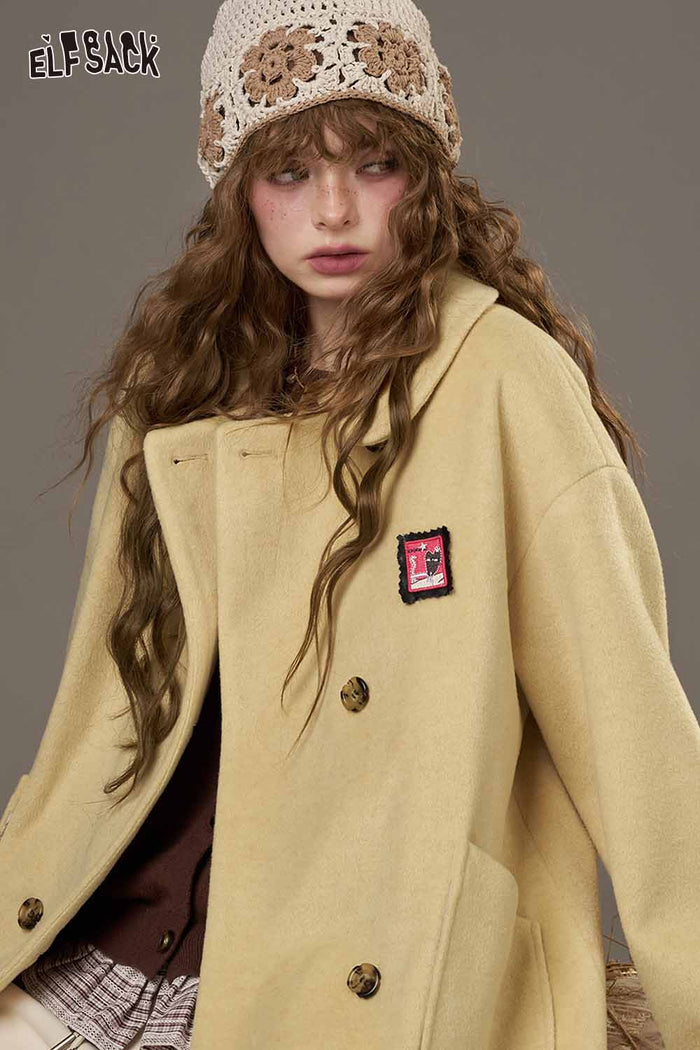 ELFSACK Soft Little Pattern Collared Coat