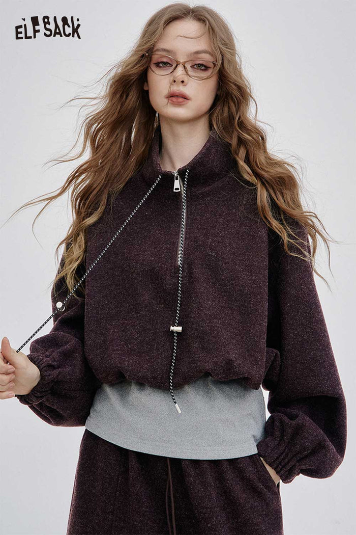 ELFSACK Soft Long Sleeve Set Solid Color Hoodie Skirt