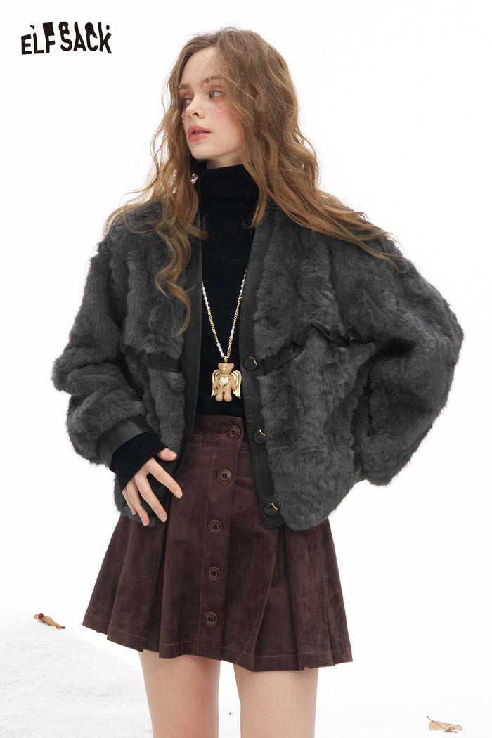 ELFSACK Soft Minimalist Solid V Neck Coat